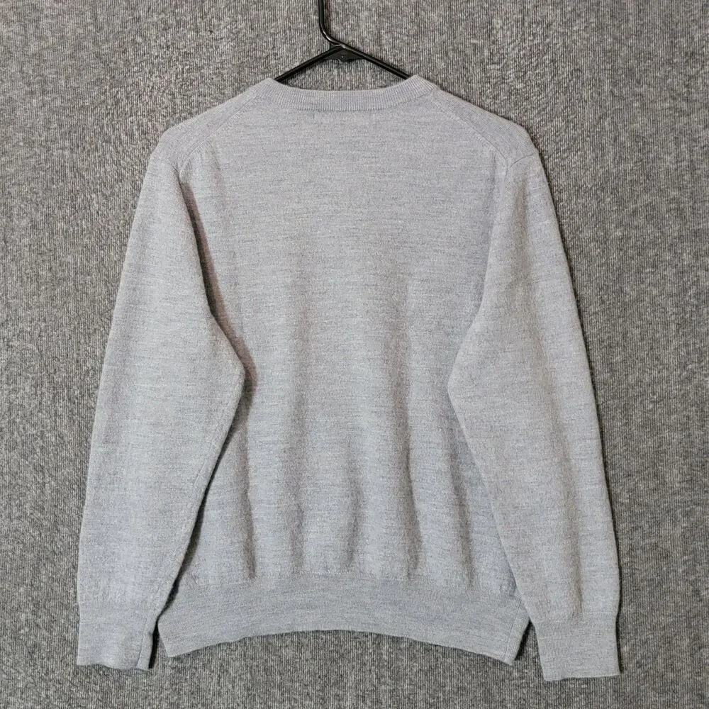 Daniel Bishop Sweater Mens M* Gray 100% Extra Fine Merino Wool V Neck Pullover